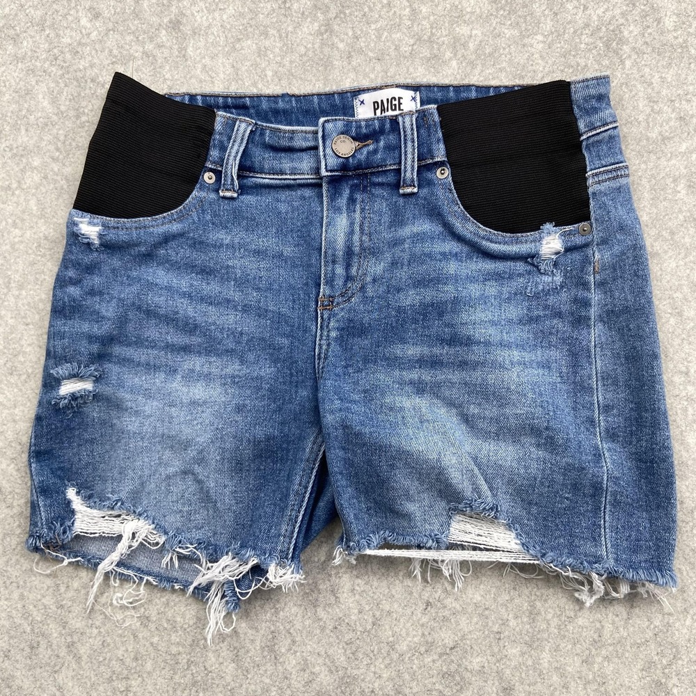 Paige Shorts Womens 29 (29x4) Blue Denim Maternity Distressed Cutoff Frayed